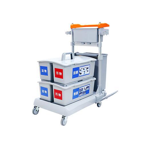 帶剎車靈動型平推系統(tǒng)清潔車 配垃圾桶、2個含標(biāo)貼雙格桶 JDB G223